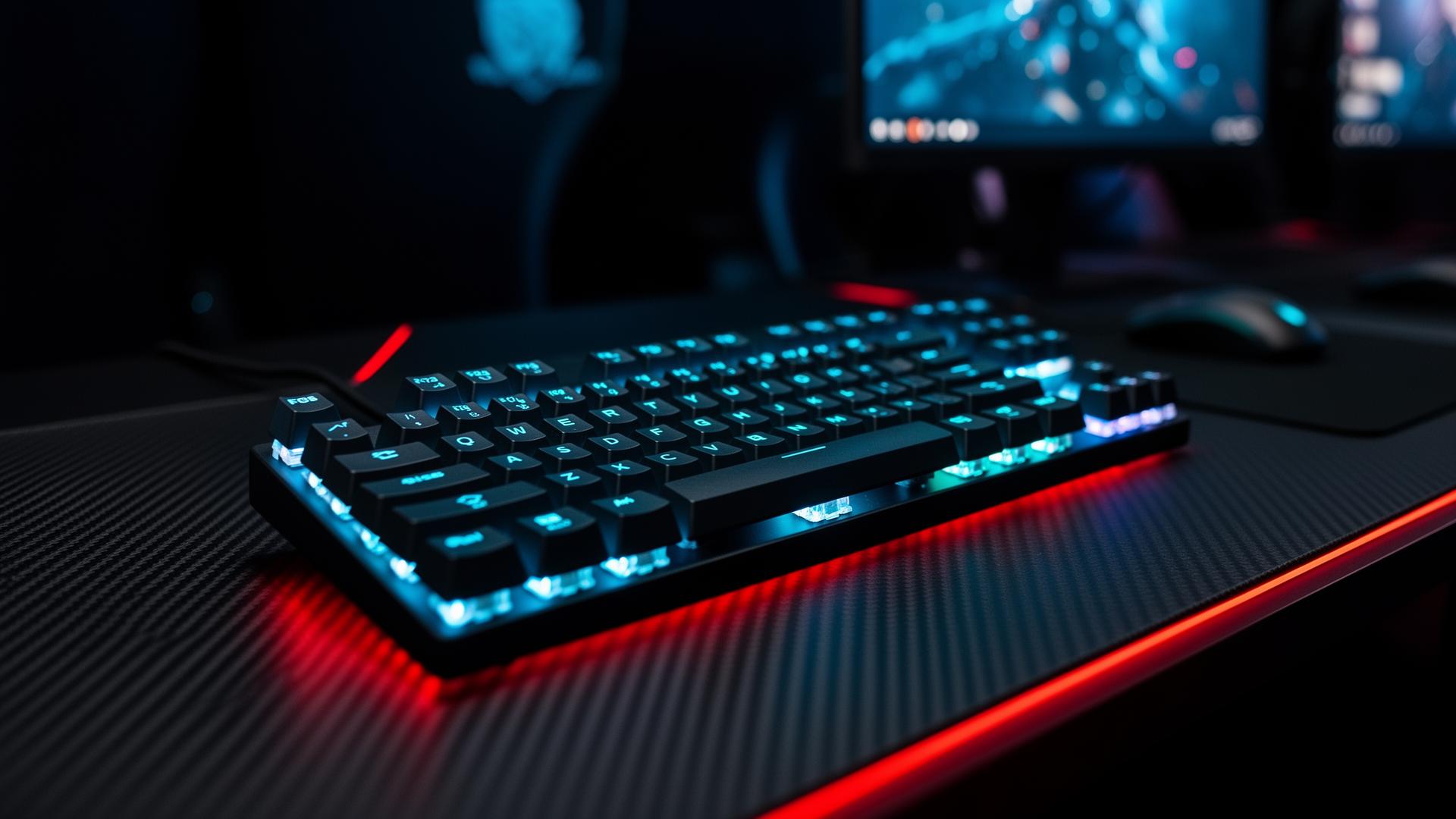 Professional esports mechanical keyboard with RGB lighting on a tournament desk setup